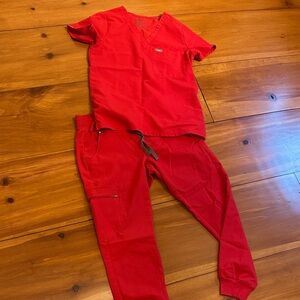 Figs Vivid Red Scrub Top